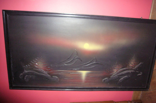 sprzedam obraz przedstawiający jezioro i księżyc, 130 x 65, cena 90 zł